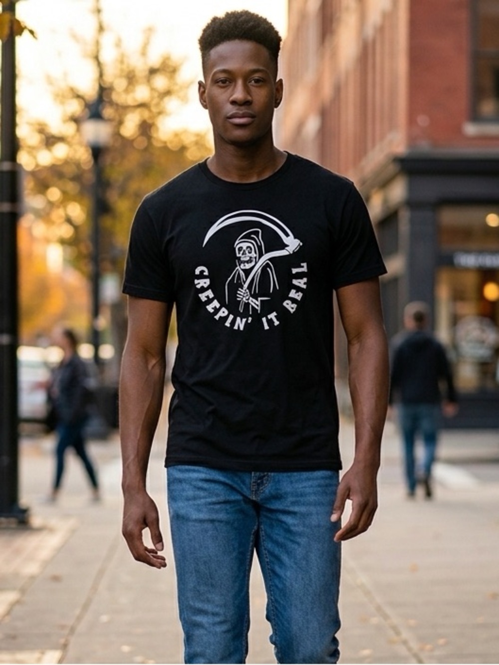 NWOT Unisex Black Short Sleeve Creepin It Real Graphic Tee Shirt Halloween - M